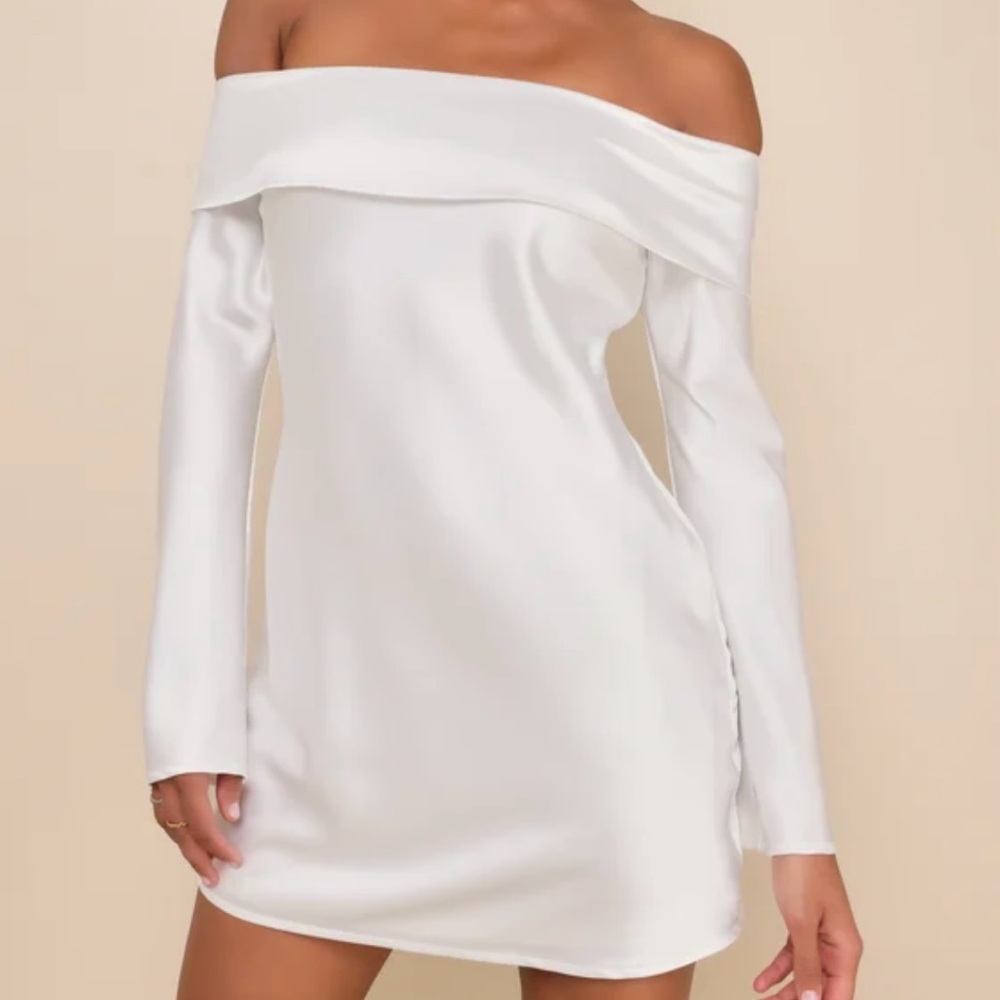 Satin Off-Shoulder White Dress